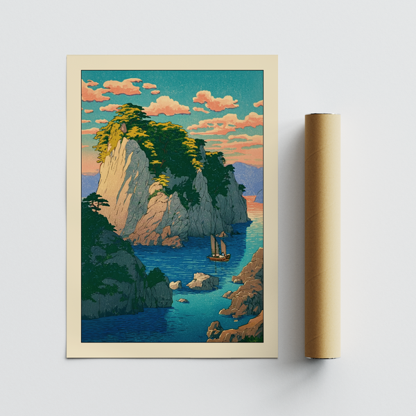 Border detail of coastal poster showing thin frame line around the artwork