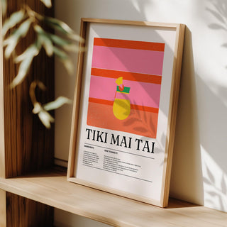 Bar wall art with midcentury tones and a tropical cocktail theme.