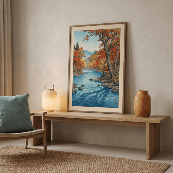 Overhead photo of unframed print with subtle border and multicolored canopy