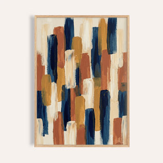 Abstract Color Blocks print with Blue, Orange, Beige, and Brown for living room wall art