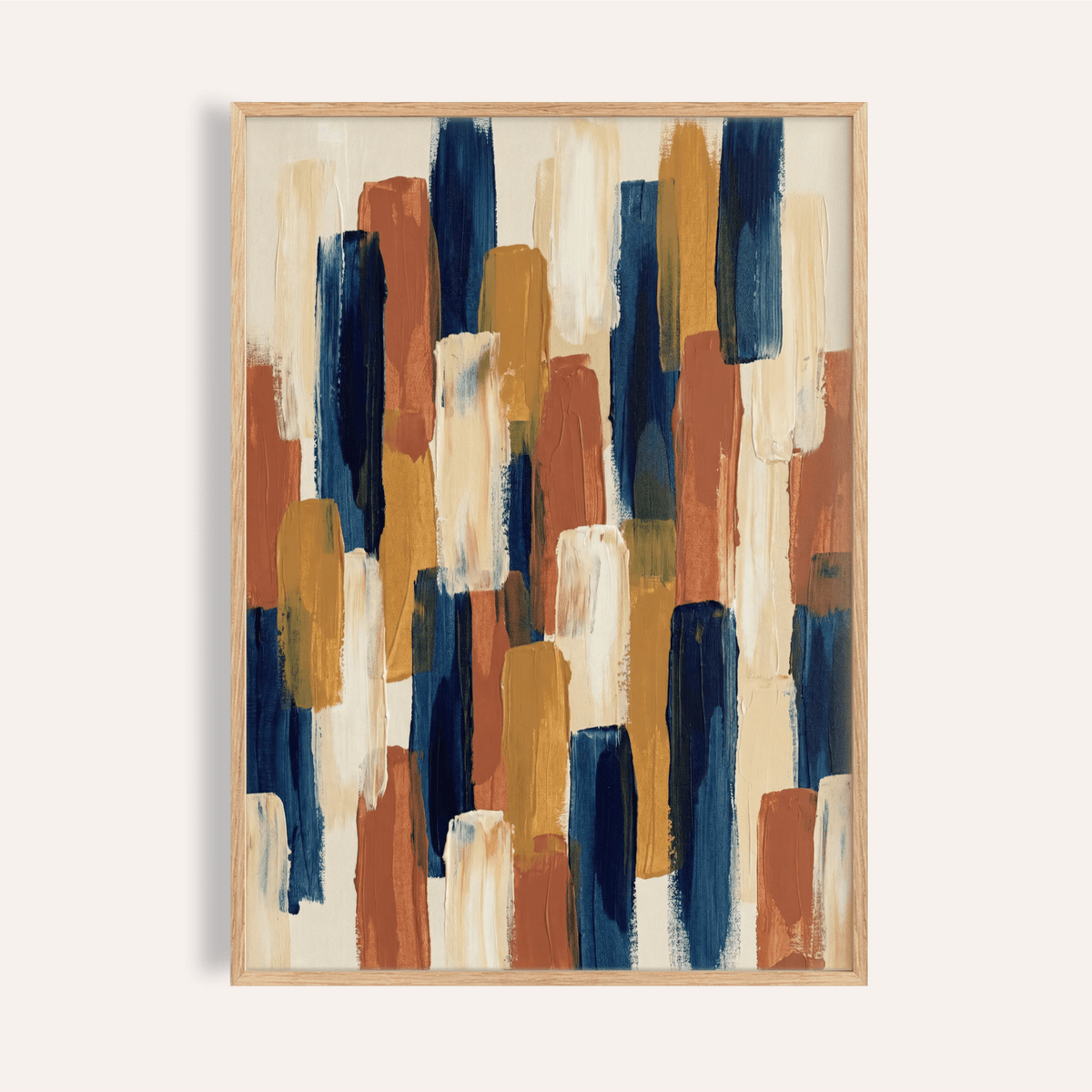 Abstract Color Blocks print with Blue, Orange, Beige, and Brown for living room wall art