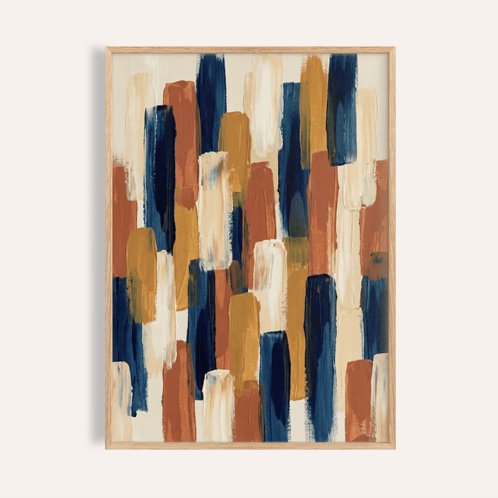 Abstract Color Blocks print with Blue, Orange, Beige, and Brown for living room wall art