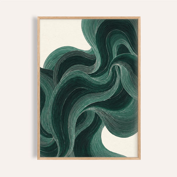 Green Wavy Poster with green and beige for living room wall art