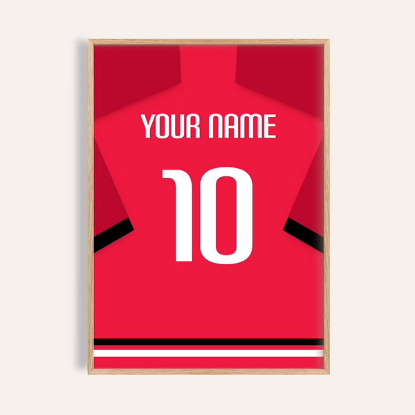 South Korea Football Shirt Poster with customizable name and large 10 on red jersey
