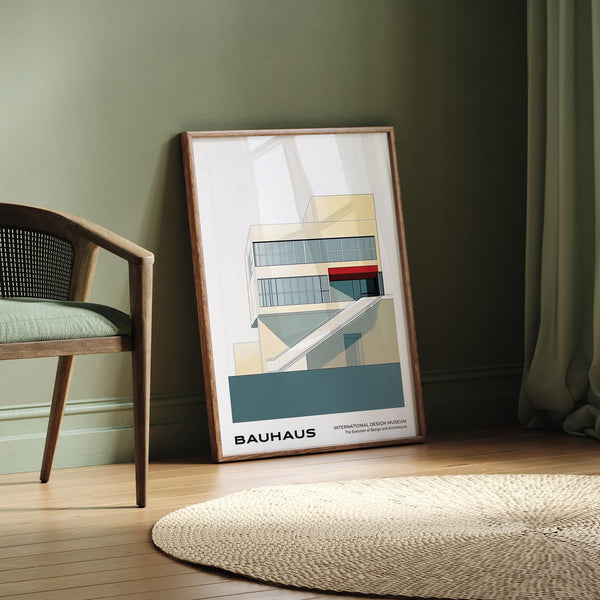 Architectural wall print in soft tones, perfect for geometric mid century modern art decor.