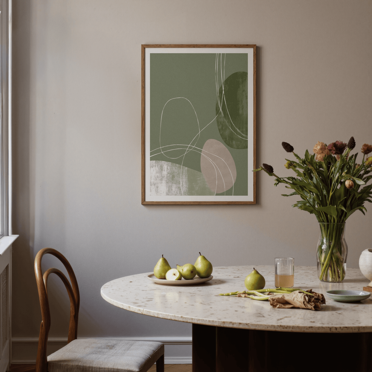 Organic shape poster print with curving lines and textured abstract forms
