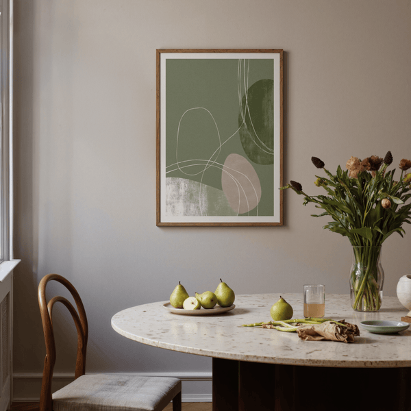 Organic shape poster print with curving lines and textured abstract forms