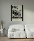 Large ROME headline poster print with Colosseum facade photo and bottom caption line
