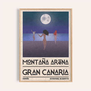 Nude Beach Art Print with three figures walking toward moonlit ocean