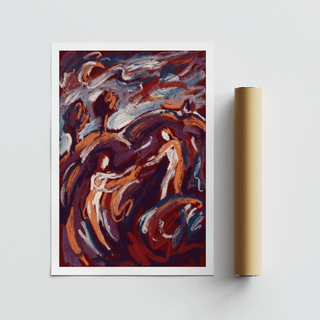 Detail crop of Abstract Couple Art Print highlighting blue and red swaths