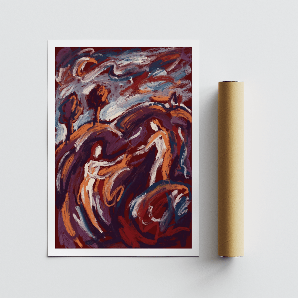 Detail crop of Abstract Couple Art Print highlighting blue and red swaths