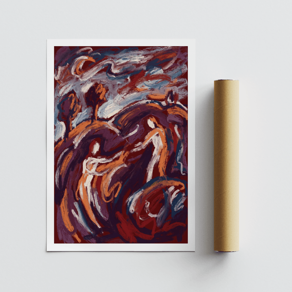 Detail crop of Abstract Couple Art Print highlighting blue and red swaths