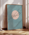 Minimalist Wall Art Birds in blue and pink for modern office wall art