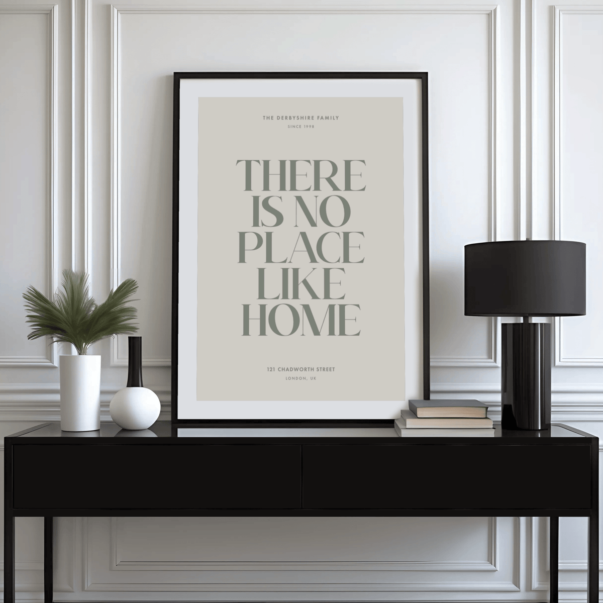 No place like home print office wall decor in Beige and Green print