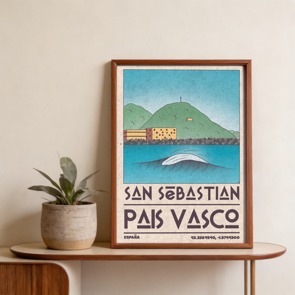 Pais Vasco Print coastal travel illustration featuring layered hills and bold wave