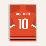 Custom Football Shirt – Orange-Red with White Number — wooden-frame main image