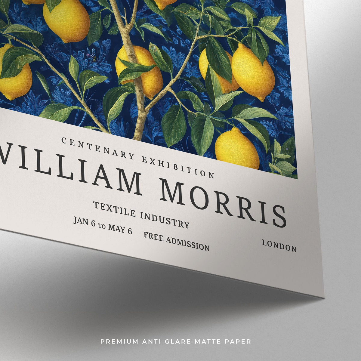 Lemon Wall Art for Kitchen showing fruit on green branches with heritage-inspired background.