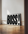 Minimalist monochrome art print with &quot;BOSS&quot; in capital letters