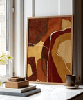 Abstract Earth Tones Print utilizing beige and red for office wall poster