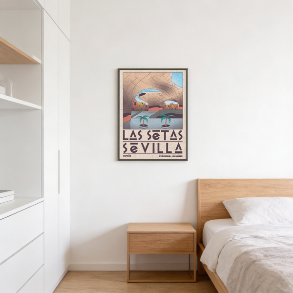 Travel wall print depicting Las Setas typography under geometric arch
