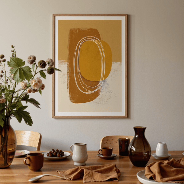 Geometric-organic artwork poster in earthy palette
