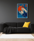 Home decor with Cranes Art Print, Red and Blue colors, hallway poster