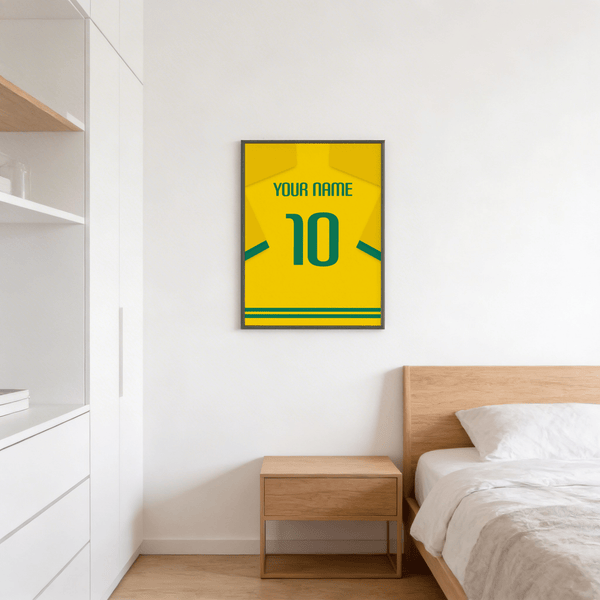 Personalised football print showing yellow kit back and bold 10