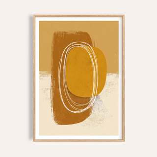 Abstract oval poster in orange, brown and beige tones