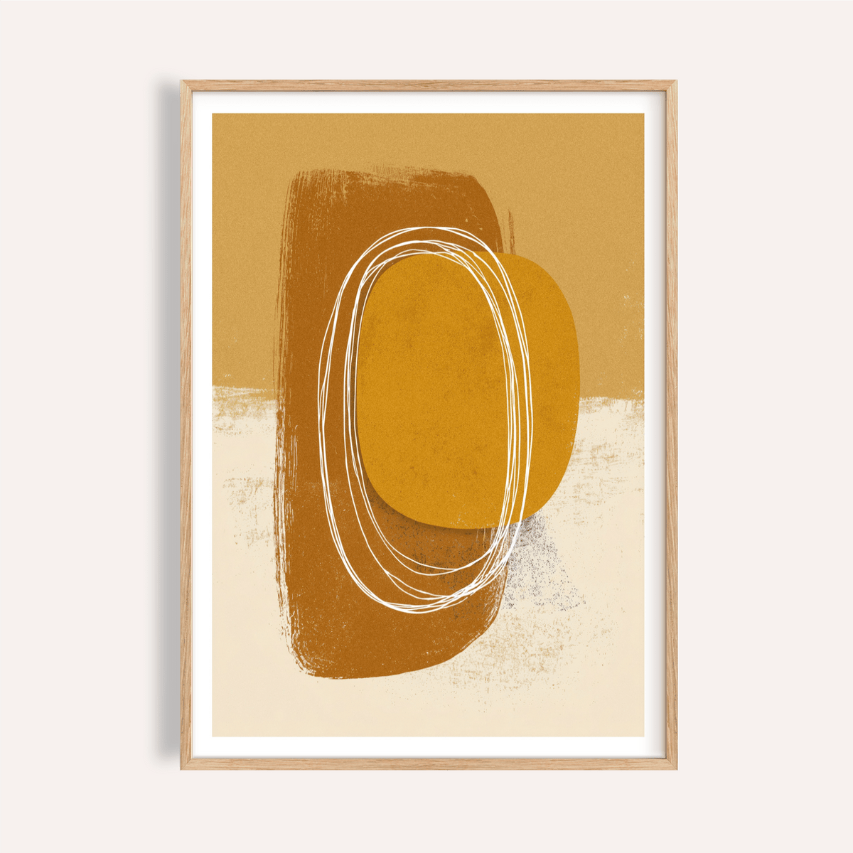 Abstract oval poster in orange, brown and beige tones