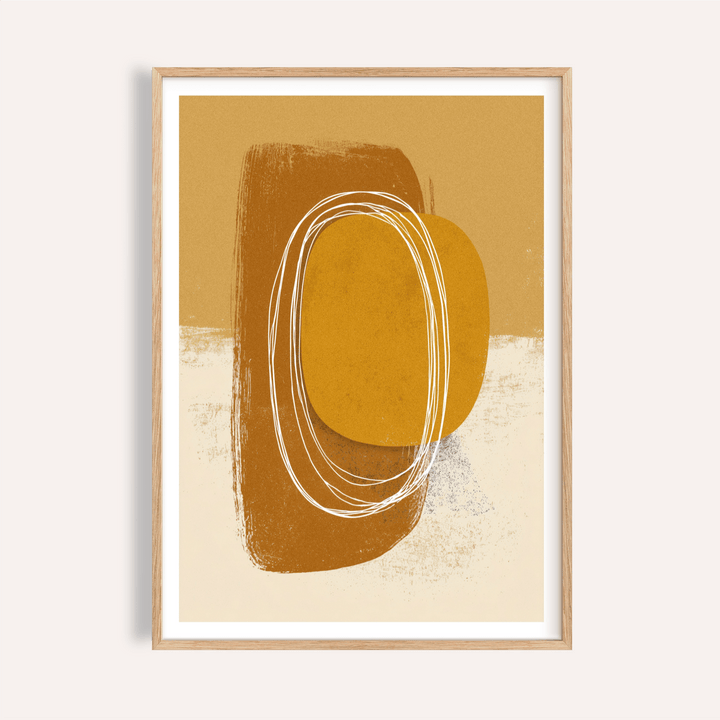 Abstract oval poster in orange, brown and beige tones