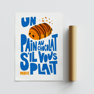 Pain Au Chocolat Print designed with Orange details for home café wall art