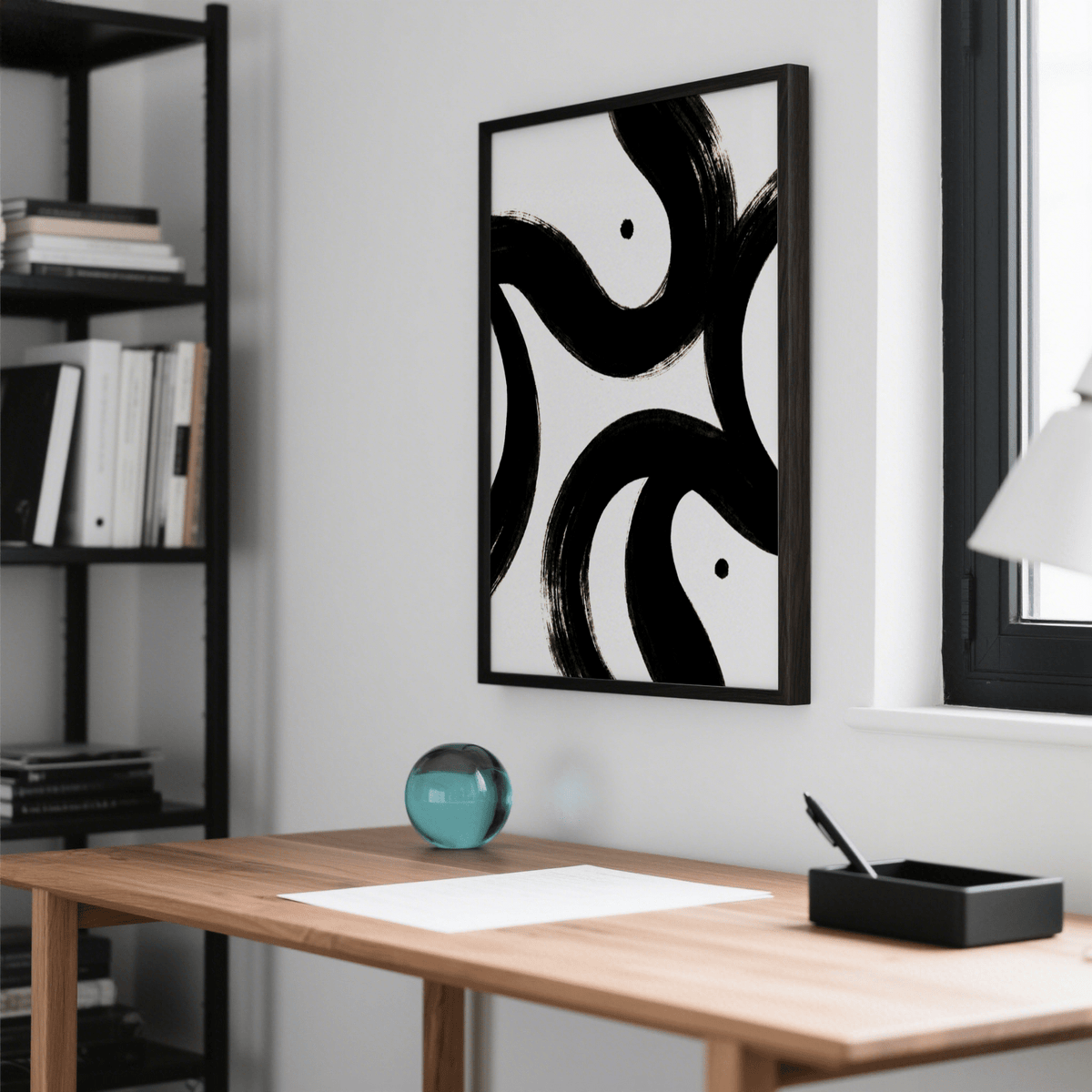 Artistic black and white posters decor, featuring expressive strokes, Black and White, wall art