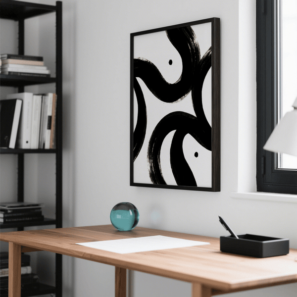 Artistic black and white posters decor, featuring expressive strokes, Black and White, wall art