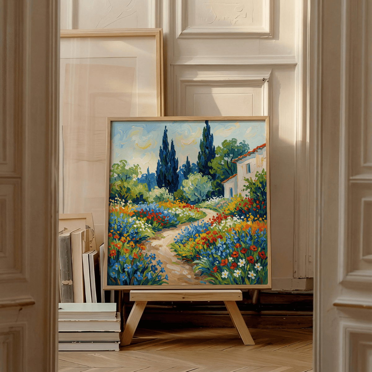 Vibrant Flower Art Print showing yellow and green in dining room wall art