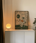 Reading Astronaut Poster with orange book and green accents, office wall art print