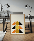 Minimalist Geometric Block Art poster in Black Gold Orange for workspace