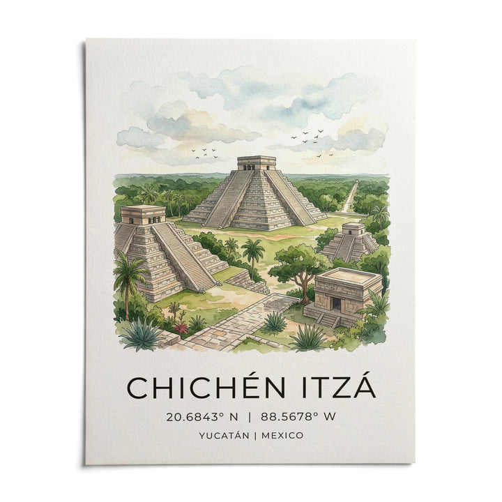 Chichen Itza Art Print, shown as an unframed paper print on a plain white background