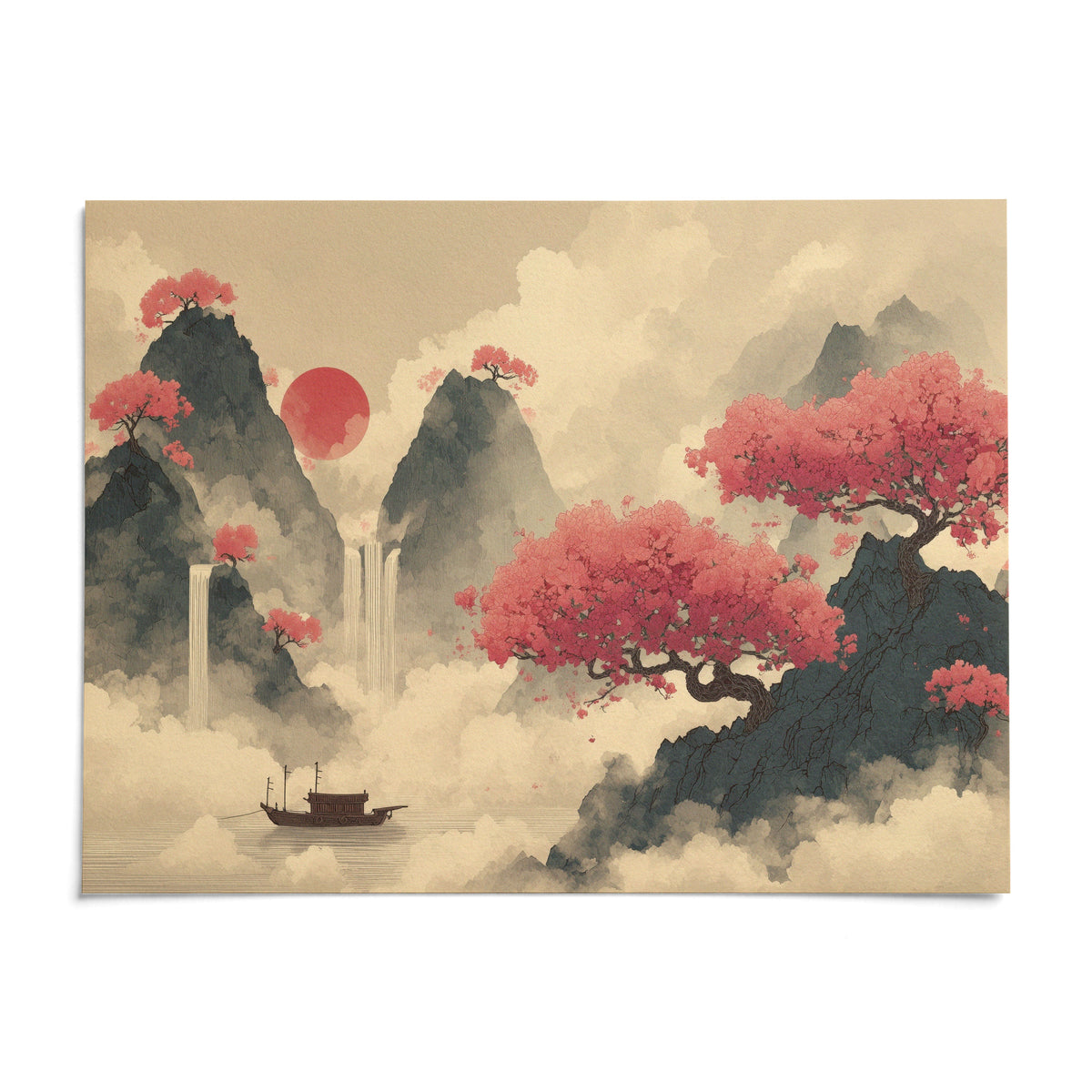 Chinese Ink Wall Art, shown as an unframed paper print on a plain white background