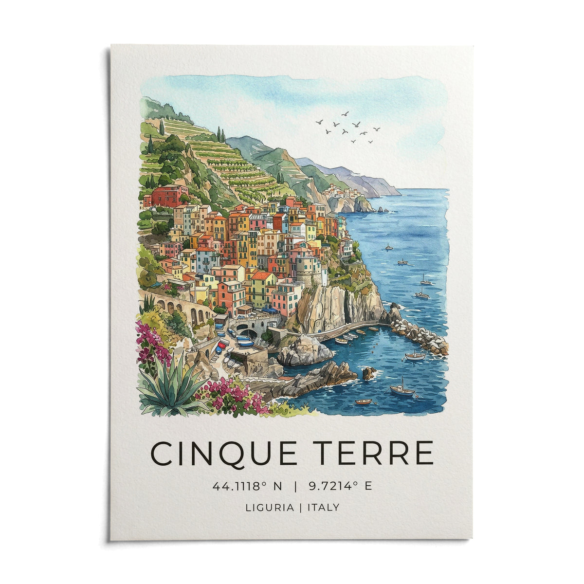 Cinque Terre Art Print, shown as an unframed paper print on a plain white background