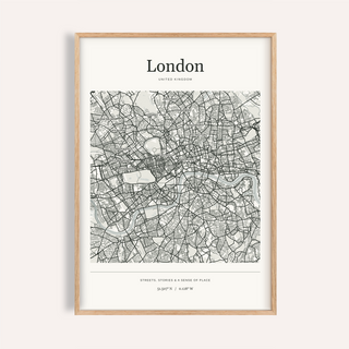 London Map Print — Personalised City Atlas · Natural wood frame example