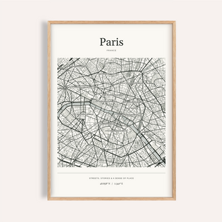 Paris Map Print — Personalised City Atlas · Natural wood frame example