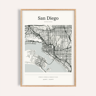San Diego Map Print — Personalised City Atlas · Natural wood frame example