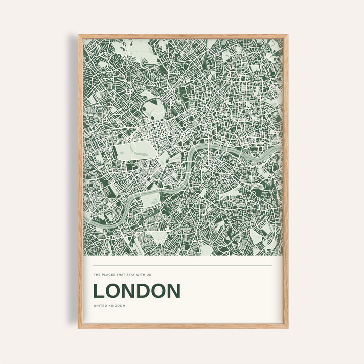 London Colour Map Print — Personalised Wall Art · Natural wood frame example