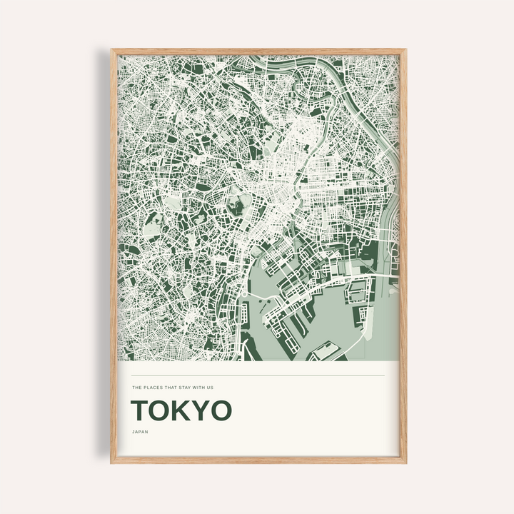 Tokyo Colour Map Print — Personalised Wall Art · Natural wood frame example