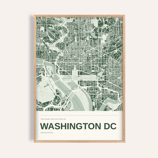 Washington DC Colour Map Print — Personalised Wall Art · Natural wood frame example