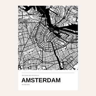 Amsterdam Black and White Map Print — Personalised · Print only · finish preview