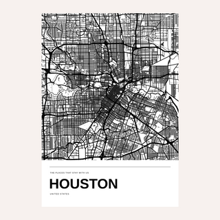 Houston Black and White Map Print — Personalised · Print only · finish preview