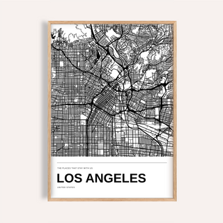 Los Angeles Black and White Map Print — Personalised · Natural wood frame example