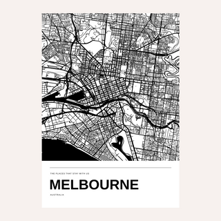 Melbourne Black and White Map Print — Personalised · Print only · finish preview