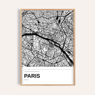 Paris Black and White Map Print — Personalised · Natural wood frame example